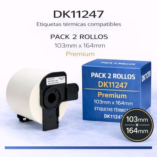 Rollos de DK11247. Etiquetas Genericas Precortadas para Envios Grandes DK-11247. 103x164 mm, 180 Etiquetas por Rollo - Texto negro sobre fondo blanco
