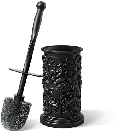Toilettenbürste Set, Klobürste Schwarz mit Vintage Klobürstenhalter | Antibakterielle Toilet Brush mit langem Griff, WC Bürste für die Tiefenreinigung, Klobürsten für Badezimmer Badeimer