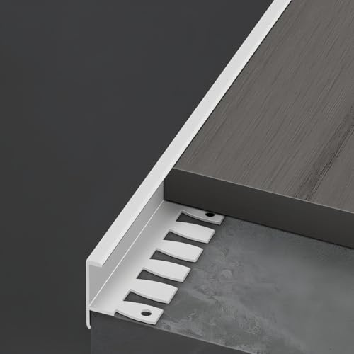 Coayuou Baguette Carrelage Angle en F 90cm* 3 Pièces Coin D Escalier Anti Poussière Flexible Baguette Alu pour Protection Durable Et Esthétique, Installation Rapide Et Facile(White,15.2mm)