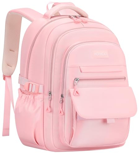 HORHEAR Sac à dos d'école pour fille, sac à dos esthétique pour femme, sac à dos mignon pour livres, collège, Rose, Einheitsgröße, Style simple