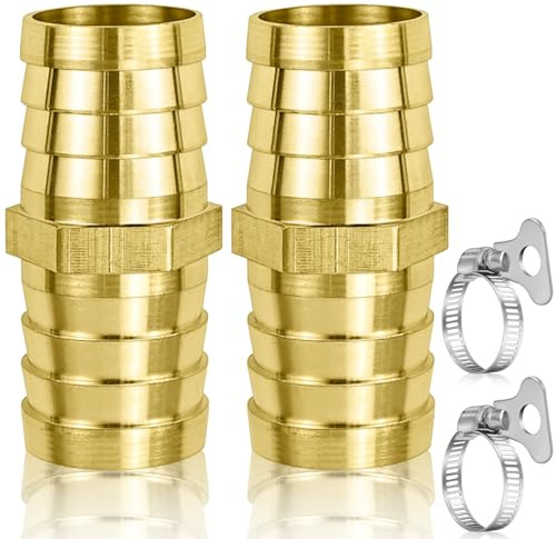 CONJURAIDE 2 Stück Schlauchverbinder 25mm, Messing Schlauchverbinder Set Schlauch Verbindungsstück Anschluss Benzinschlauch Verbinder mit Schlauchschellen Messingfittings für Luftleitung Wasserleitung