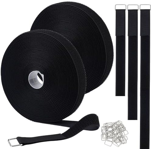 BENECREAT Paquete de 2 correas de de nailon de 20 m con hebillas de metal, bridas reutilizables de 25 mm para organización de oficina en casa, envolturas de cable ajustables con 100 cierres de hierro