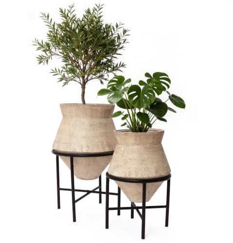 Blumentopf 2er-Set,frostbeständig & formstabil,Ø 31 cm und Ø25cm,Hellbraun | Robuster, langlebiger Blumentopf ohne Ablaufloch, frostsicher und wetterfest, für Innen und Außenbereich