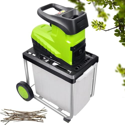 Trituratore elettrico da giardino, 2800 W, cippatrice resistente, frantoio per foglie e rami, diametro massimo di taglio 4,5 cm, ruote grandi per una facile mobilità, gestione efficiente dei rifiuti