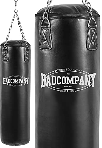 Bad Company Boxsack inkl. Heavy Duty Vierpunkt-Stahlkette I Vinyl Punching Bag, ungefüllt I 100 x 35 cm