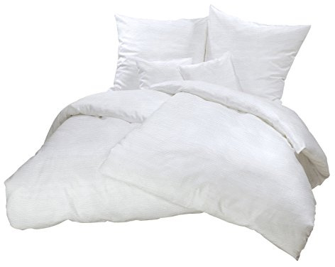 Carpe Sonno Seersucker Bettwäsche 135 x 200 cm Baumwolle - 2 teilig Bettwäsche-Sets aus Deckenbezug + Kissenbezug - mit Reißverschluss für Bettwäsche - Einfarbig Bettwäsche Bügelfrei - Weiß