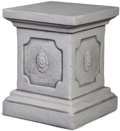 gartendekoparadies.de Podest Sockel mit Blumenmotiv, Steinsockel, H. 38 cm, Stellfläche 28 x 28 cm, 49 kg, Grau, frostsicher aus Steinguss für Außenbereich