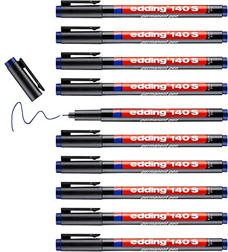 edding 140 S Feutre permanent - rouge - 10 stylos - pointe ronde,3 mm - stylo pour écrire sur du verre, du plastique, des films et surfaces lisses - à séchage rapide, résistant aux taches et étanche