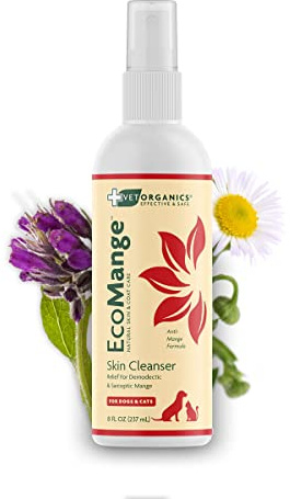 EcoMange Mange Relief for Dogs & Cats – 8 Oz. Cat & Dog Itch Relief, Sarcoptic & Demodectic Mite Spray – Herbal Extract & Essential Oil Itch Relief for Dogs – Natural Cat & Dog Sprays by Vet Organics
