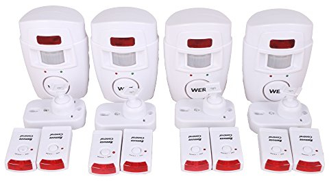 WER Allarme Di Rilevamento Del Movimento Senza Fili a Infrarossi, Sicurezza Domestica, Garage Estivo, Magazzino, Sistema Di Allarme Per Roulotte, Alimentazione A Batteria Con 2 Telecomandi (4 pc)