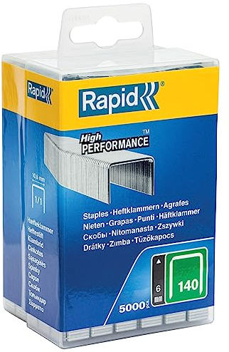 Rapid 40303088 Flachdrahtklammer Typ 140/6mm, 5.000 St. Wiederverschließbare Kunststoffbox, Silber, 6 mm