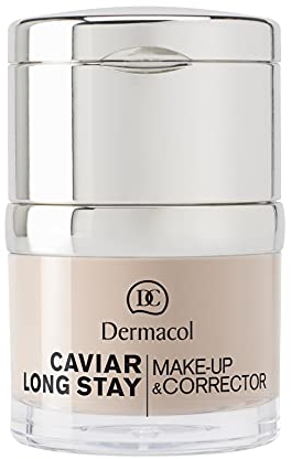 Dermacol 2-in-1 Long-Stay-Foundation & Concealer mit Kaviar - Langanhaltende, hypoallergene, nicht-ölige Korrektur von Pigmentflecken - Feuchtigkeitsspendend, deckend, & matt - Pale