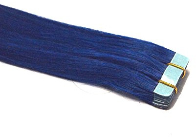 Tape In/On 100% Echthaar Remy Hair Extensions Haarverlängerung 2,5g / Tresse (50cm - 10 Tressen - #Blue)