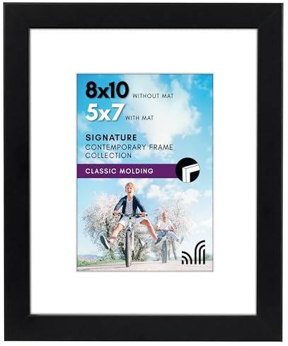 Americanflat 8x10 Photo Frame with Shatter-Resistant Glass - Use as 5x7 Picture Frame with Mount or Display 8x10 Photo Without Mount for Tabletop and Wall - Black