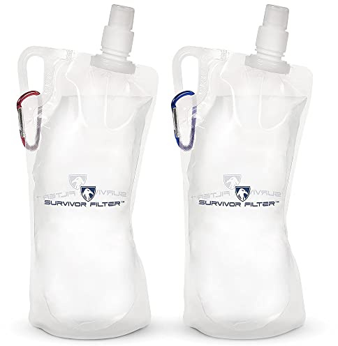 SURVIVOR FILTER 1L Clear Collapsible Water Bottle - Travel, Hiking, Foldable, BPA-Free - 2 x 33oz