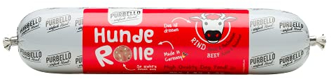 PURBELLO Hunde-Rolle Rind mit Apfel & Buchweizen - Monoprotein Hundefutter mit hohem Fleischanteil - Nassfutter für Hunde - Hundewurst schnittfest & getreidefrei - 8 x 400 g