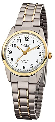 Regent Damen-Armbanduhr mit Titanarmband und Faltschließe, kleine arabische Ziffern, Quarz, Ø 26 mm