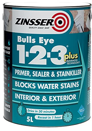Zinsser BULLS EYE 1-2-3 *PLUS*** 2.5 litre Ready Mixed Colour - White | Water-based primer, sealer and stain blocker with excellent adhesion to interior and exterior substrates.