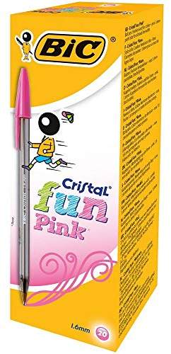 BIC Cristal Fun 929056 - Penne a sfera 1.6 mm largo inchiostro, pasta rosa, Confezione da 20 Pezzi
