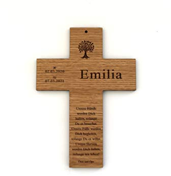 STREIFHOLZ Taufkreuz mit Taufspruch, personalisiertes Geschenk für Patenkind, zur Geburt und Taufe, individuelles Holzkreuz für Jungen und Mädchen