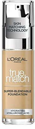 L'Oreal Paris True Match Liquid Foundation, Skincare Infused with Hyaluronic Acid, LSF 17, Available in 40 Shades, 4N Beige, 30ml