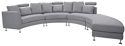 Beliani Sofa Halbkreis Polsterbezug hellgrau verstellbare Kopfstützen mit Ottomane Rotunde