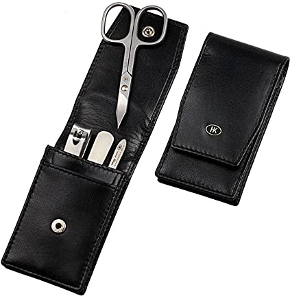 HK Manicure by Hans Kniebes - Taschenmaniküre - 4-tlg. Set mit Nagelschere, Knipser, Nagelfeile und Pinzette - Manicure-Etui aus Amalfi-Vollrindleder schwarz