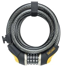 ONGUARD Doberman Combo 6 ft Coil Cable Lock – 15 mm Heavy-Duty Braided Steel Security with 4-Digit Resettable Steel Ball Combo, Vinyl Coating & Mounting Bracket for Bikes, Scooters & Gear