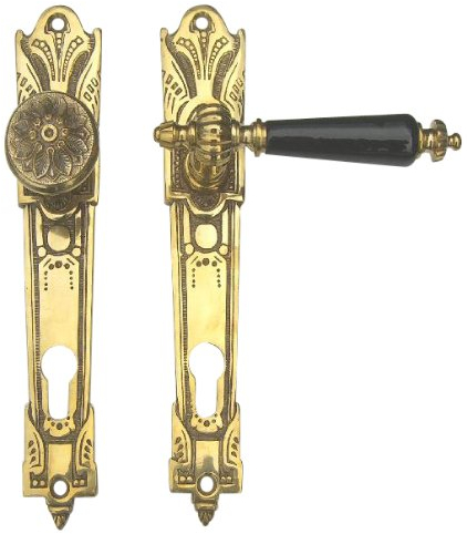 Wohnungstür Beschlag Gründerzeit Jugendstil Messing poliert #30-3-MS-72