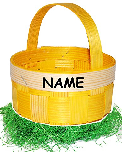 alles-meine.de GmbH Set Ostergras & 10 Bastkörbe/Bastkörbchen - RUND - incl. Name - gelb & Natur - z.B. Blumenstreukörbchen/Körbchen - als Deko z.B. für Osterei/Ei zum be..