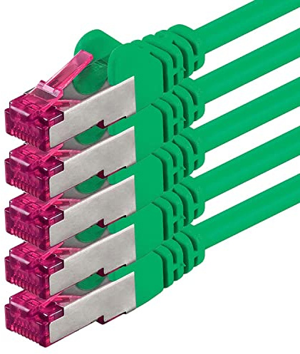 1aTTack.de 1m - vert - 5 pièces - câble réseau CAT6a (10Gb/s) S-FTP CAT 6a Lankacable - certifié GHMT PIMF 500 MHz Cat5 Cat5e Cat6 Cat6a Cat7 pour switch, routeur, modem, Internet