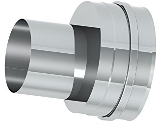Schornstein exzentrische Erweiterung von Ø130 mm auf Ø150mm in Rauchgasrichtung; 0,6mm Wandstärke, Edelstahl, EW einwandig