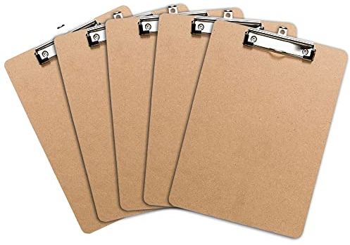 Planchettes à Pince (Lot de 5), Porte-Blocs, Presse-Papiers En Panneau de Fibres Rigide Avec Clip à Profil Bas | Porte Bloc Format A4 Pour Bureau, Salle de Classe, Eco Friendly
