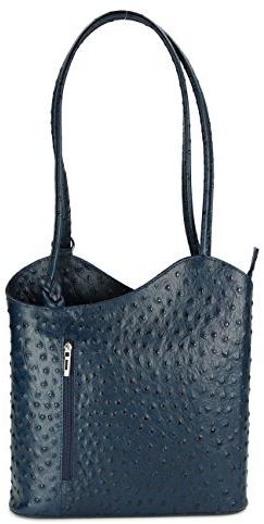 Belli italienische Ledertasche Backpack Classic 2in1 Damen Rucksack Leder Handtasche made in italy Schultertasche - 28x28x8 cm (B x H x T) (Blau Strauss)