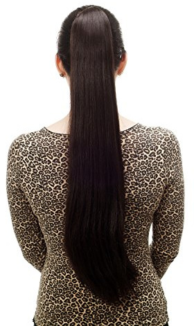 WIG ME UP - T113-3 Haarteil/Zopf, sehr lang, glatt, Butterfly-Klammer, ca. 70 cm, Dunkelbraun
