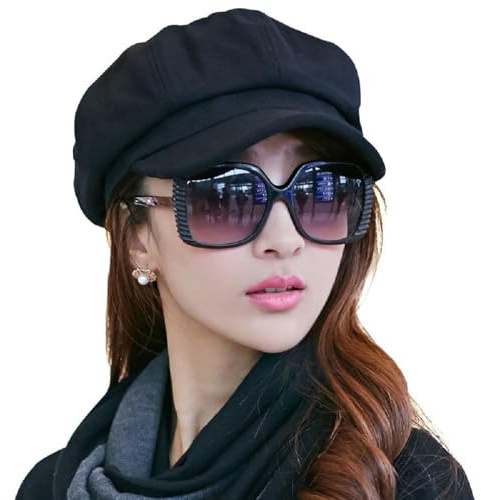 Comhats Ladies Winter Hats for Women Merino Wool Visor Beret Newsboy Cabbie Cap with Lining Spring Black