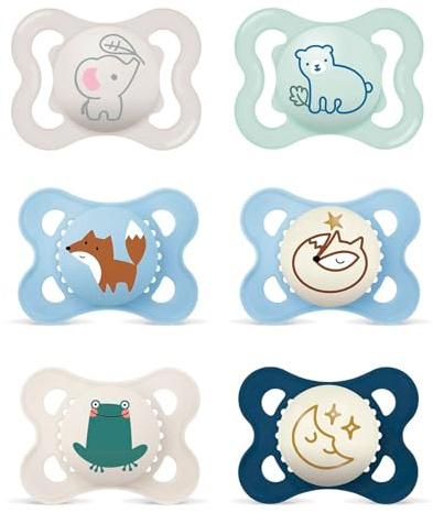 MAM Day & Night Skin Soft Silikon Schnuller 0-6 Boy // 6er Set // inkl. 3 Sterilisiertrasportboxen
