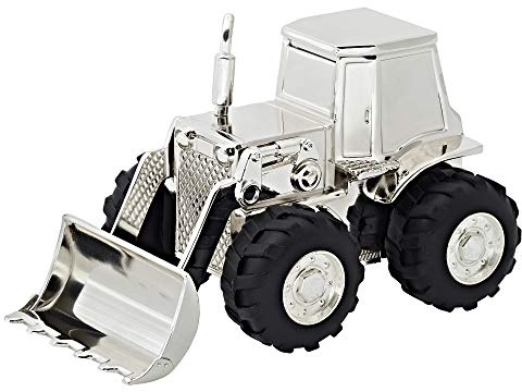 EDZARD Spardose Traktor (H 9 cm), edel versilbert, anlaufgeschützt | für Jungen und Mädchen, Erwachsene, Landwirte, Geschenkidee, Sparschwein, Sparkasse, Sparbüchse