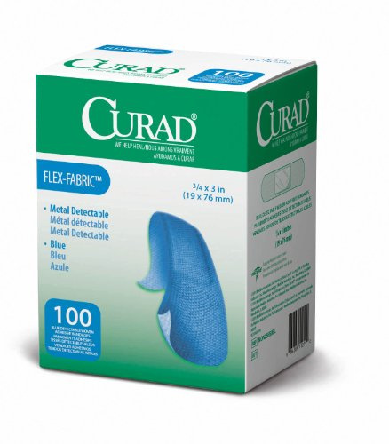 CURAD Food Service Metal Detectable Blue Fabric Adhesive Bandages 3/4 x 3, Pack of 100