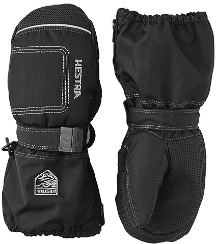 Hestra Baby Zip Long Mitt (Child 1-9yrs) | Waterproof, Insulated Mittens for Toddlers & Kids for Winter & Playing in The Snow - Black/Black - 2