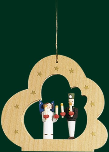 Rudolphs Schatzkiste Christbaumschmuck Wolke Natur mit Engel & Bergmann Höhe= 9cm NEU Weihnachten Baumschmuck Holzschmuck Holz Seiffen Erzgebirge Strauchbehang Dekoration