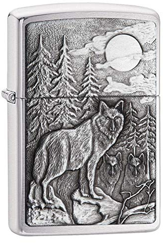 Zippo - Accendino Antivento in Metallo, duraturo, Funziona al Meglio con Liquido Zippo, Ricaricabile, Perfetto per Sigarette, sigari, Candele, Accendino Tascabile, Collezione Wolf