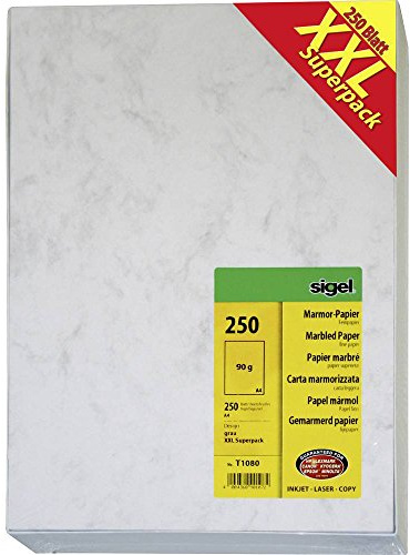 SIGEL Marmorpapier Grau A4 90 g 250 Blatt beidseitig marmoriert | T1080, Für Menükarten, Briefpapier und Drucksachen, Großpack zu DP371