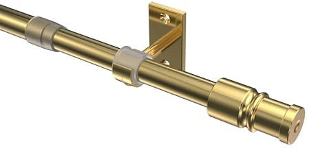INTERDECO Cafehausstange ausziehbar, Scheibenstange 12/10 mm aus Metall und Kunststoff, zum Anschrauben oder Kleben, Messing-farbig, für Scheibengardinen und Kurzgardinen, Typ 2012011, 135-225 cm