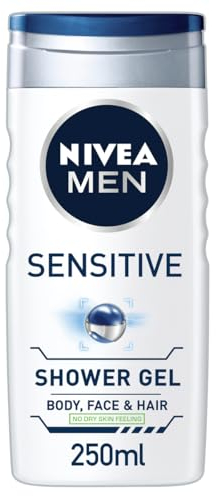 NIVEA MEN Sensitive Shower Gel Pack of 6 (6 x 250 ml), Alcohol-Free Sensitive Skin Shower Gel, Gentle Shower Gel Men with Bamboo Extract, Body Wash for Men with Irritated and Sensitive Skin