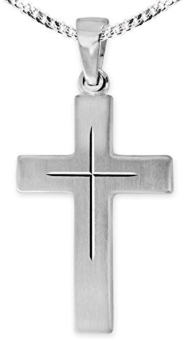 CLEVER SCHMUCK Set Silberner Anhänger Kreuz 21 mm matt mit feinem Innenkreuz glänzend mit Kette Panzer 42 cm Sterling Silber 925 im Etui