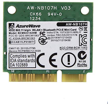 Azurewave AW-NB107H BCM943142HM Medio Mini Pci-Express Tarjeta WLAN Wifi BT4.0 802.11B/G/N + Bluetooth 4.0 2.4GHz No para IBM / Lenovo / THINKPAD y Hp