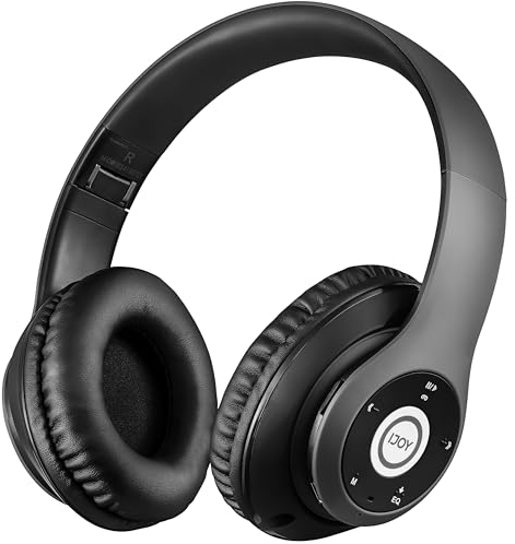IJOY Wireless Bluetooth Headphones with Mic, Rechargeable & Foldable Hi-Fi Stereo Over Ear Headset with Built-in Smart 5-Button Control, Micro SD Card slot and FM radio, Black