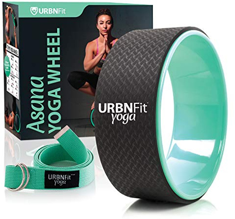 URBNFit Yoga Wheel - 12-Inch Roller Designed for Stretching & Flexibility to Help Back Aches & Tension - Made w/Durable Materials & Soft Foam Padding, Yoga Strap Included