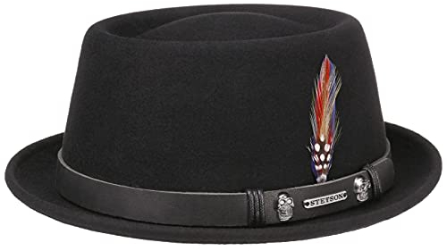Stetson Pennsylvania Pork Pie Hut Herren Wollfilzhut Asahi-Guard wasserabweisend knautschbar Sommer Winter schwarz M (56-57 cm)